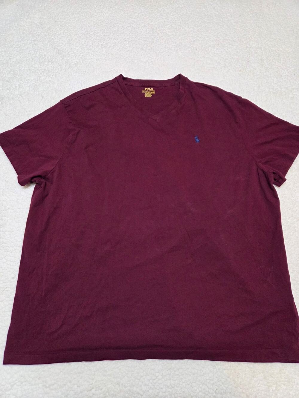 Polo by Ralph Lauren Men's V-Neck Tee - Burgundy with Navy Logo